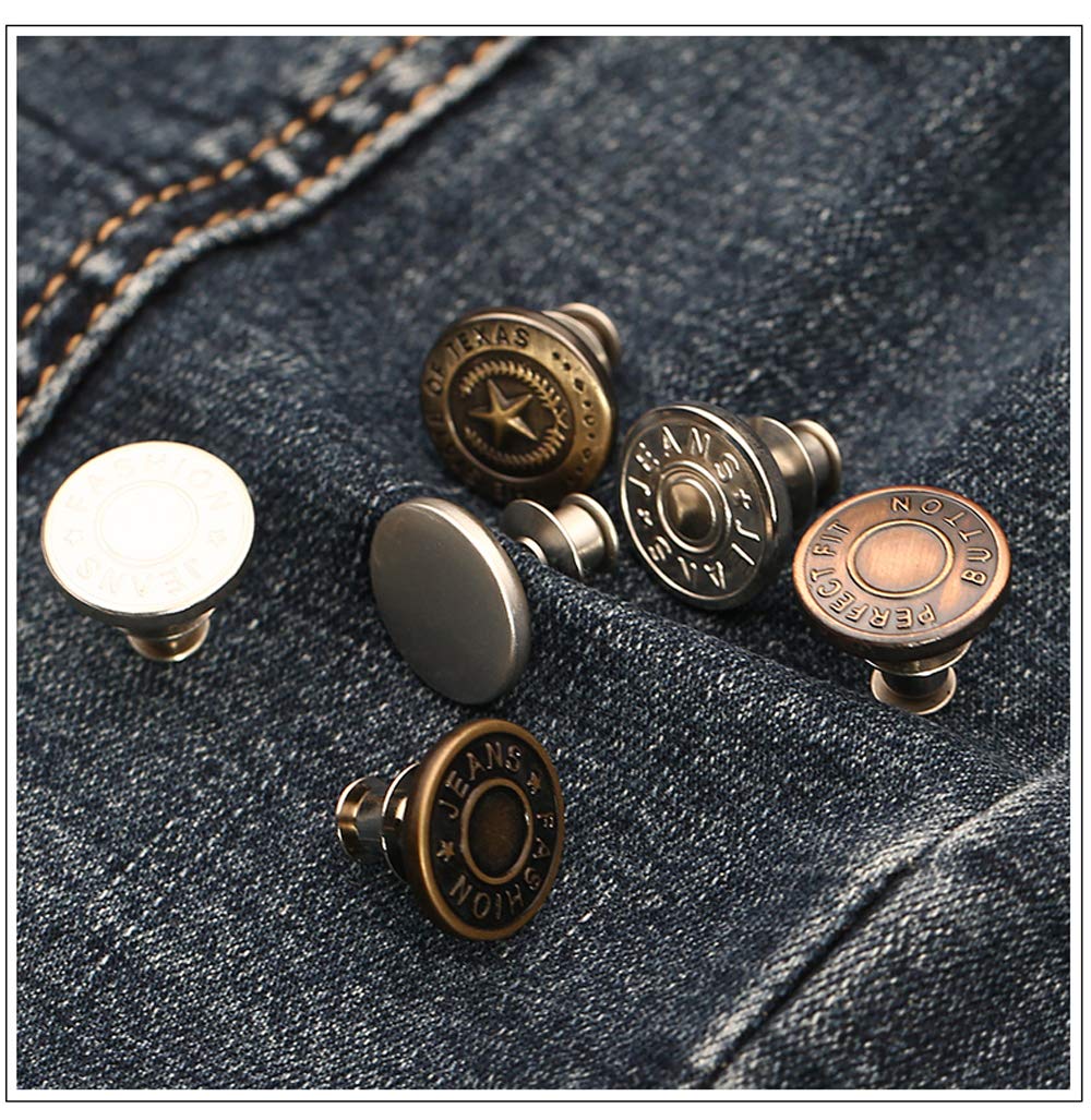 6 Pcs Buttons for Jeans,Adjustable Jean Button Pins,Pant Waist Tightener,No Sew and No Tools Instant Jean Button Pins for Pants, Simple Installation, Reusable and Adjustable(Style 1) Style 1