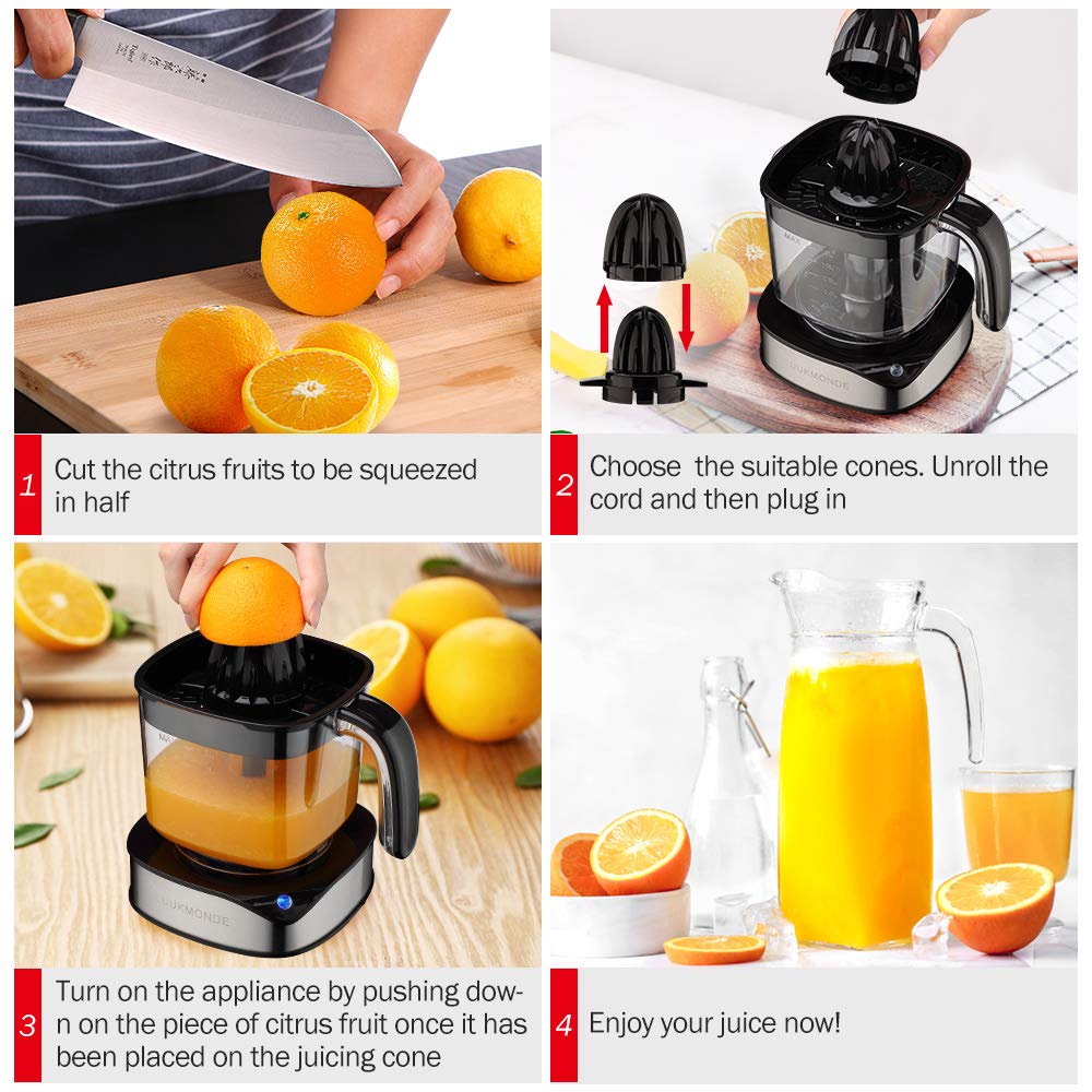 Electric Citrus Juicer 1.2L Large Volume - Orange Juicer with powerful motor and LED working lamp - Electric Lemon Squeezer for orange lemon lime grapefruit by LUUKMONDE 1.2l/Black