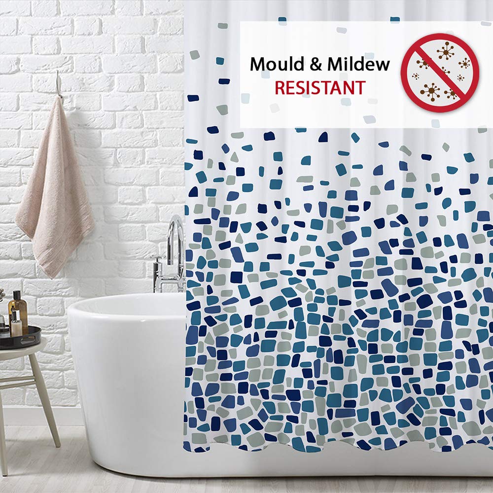 ANSIO Shower Curtain Mould & Mildew Resistant (Mosaic Blue, 180 x 180 cm - 2 Pack) Mosaic Blue