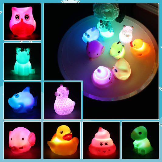 Lictin Baby Floating Toys - 8PCS Bath Toys Luminous, Light Up Toy Set with Storage Bag Bathtub Floating Toys with Cute Animals for Kids in Bathtime 8 PCS