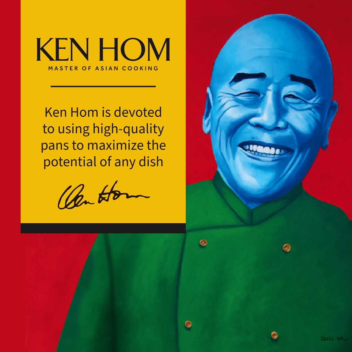 Ken Hom Carbon Steel Wok, 31cm, Classic, Non-Induction/Wooden Handle/Flat Base Pan, Includes 1 x Chinese Wok Pan, KH331001 Classic Wok