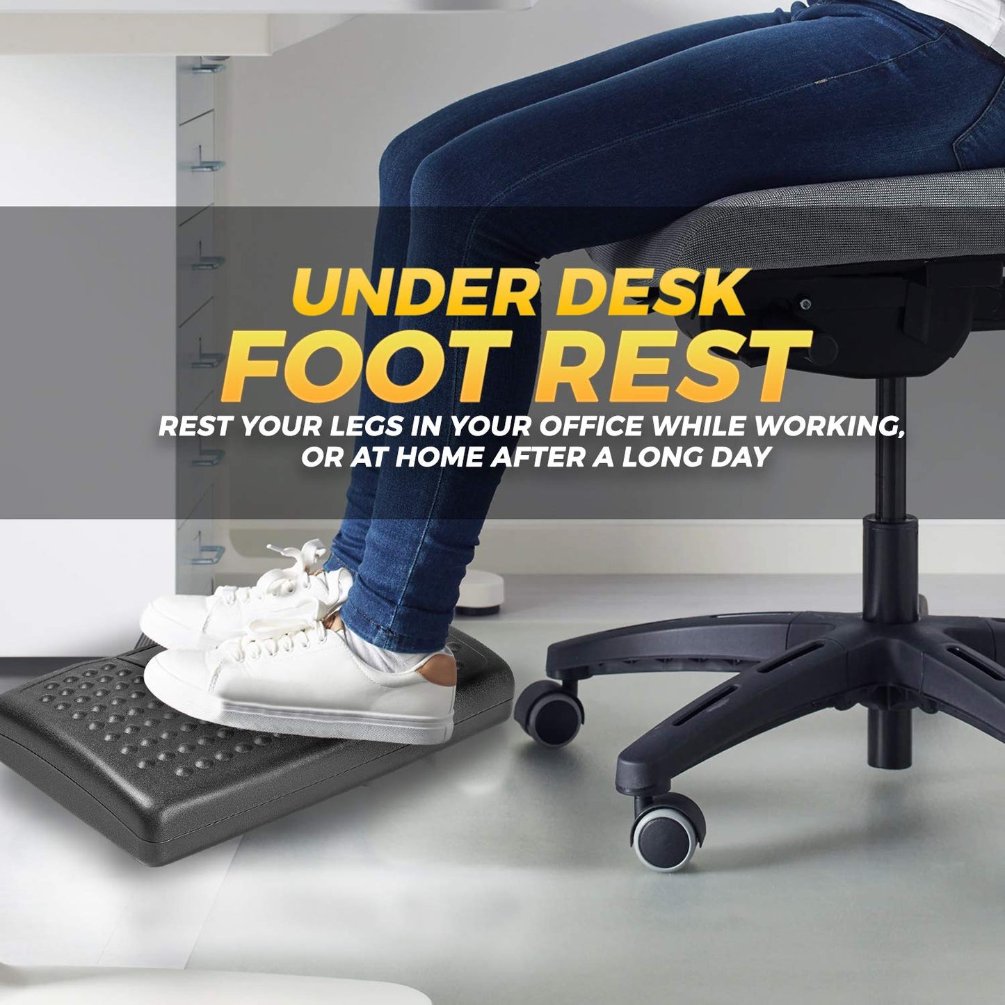 Halter Adjustable Under Desk Home Office Foot Rest with Rollers for Foot Massage, Black Model F6068