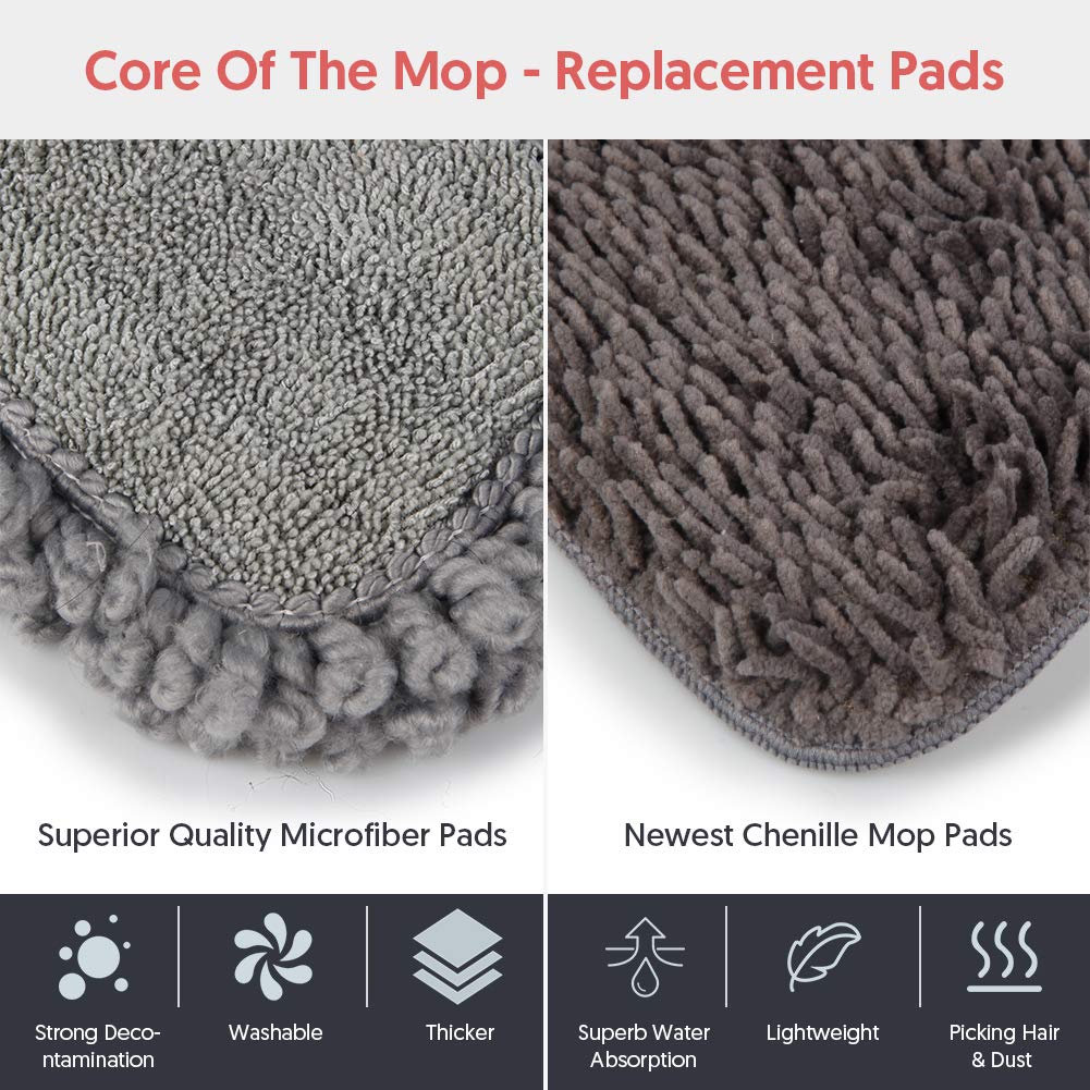 Microfibre Spray Floor Mop - HOMTOYOU Dry and Wet Hardwood Floor Cleaning Mop with 635ml Refillable Bottle 360 Degree Rotatable Spin Dust Chenille Mop with 3 Reusable Refills for Laminate Tile Marble Red/Balck