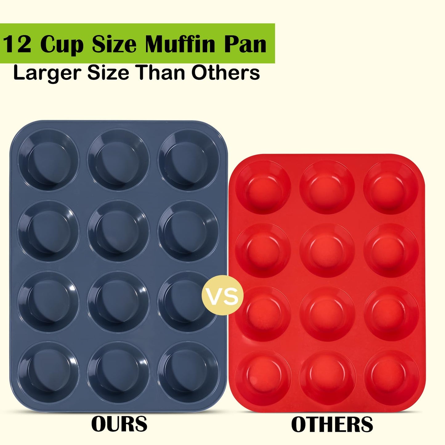 SUPER KITCHEN Set of 2 Large Muffin Tray 12 Cup Silicone Muffin Pan, Non-Stick Muffin Cupcake Tin, Baking Mould for Muffins or Cupcakes, Bakeware 33 x 25 x 3 cm (Grey) Grey 2 Pack Muffin Trays