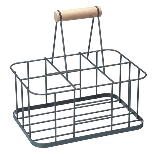 KitchenCraft Living Nostalgia Milk Bottle Holder Doorstep, Milk Crate, Wire Metal with Wooden Handle, 29 x 20 x 13cm, Grey Single