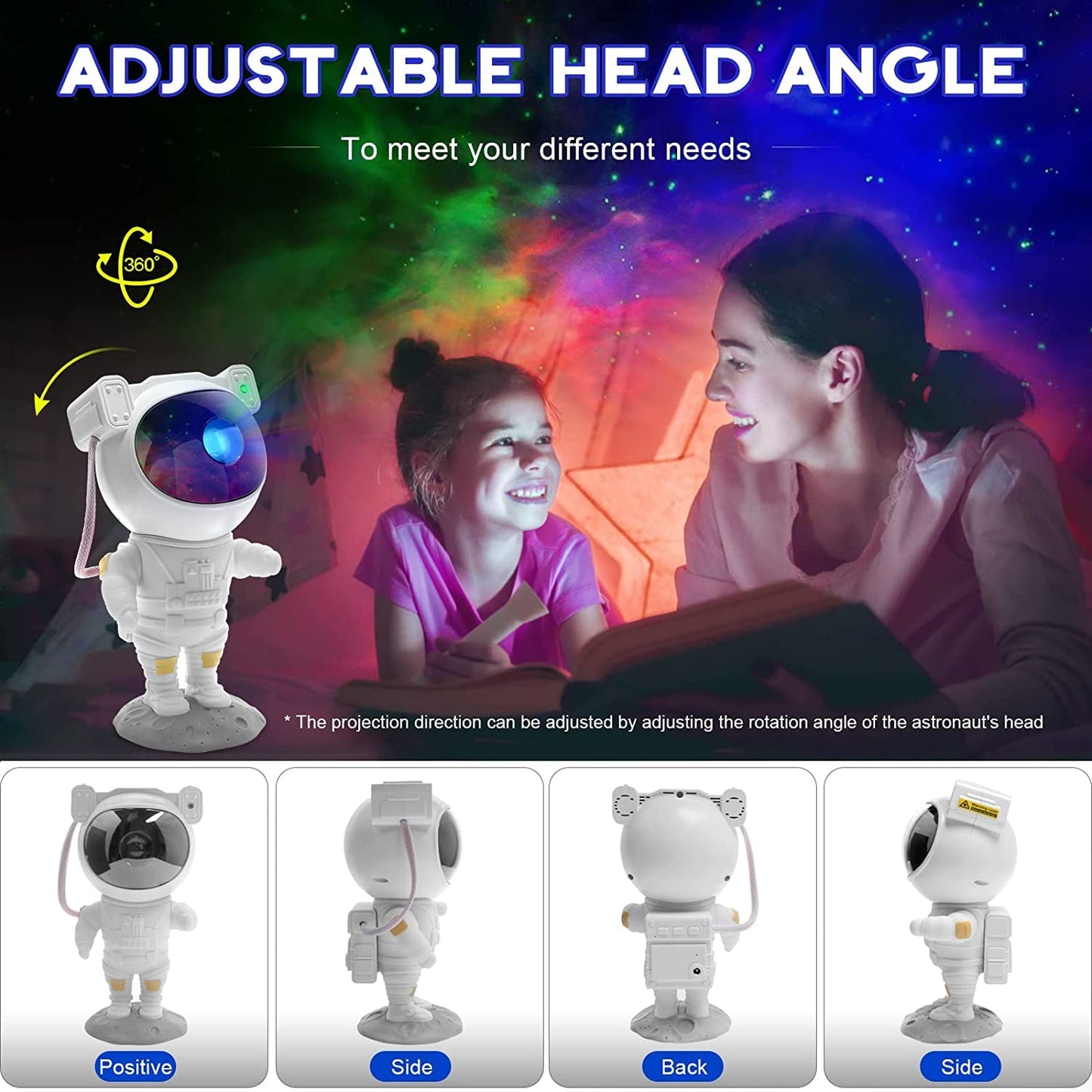 SFOUR Astronaut Galaxy Projector Night Light，Lights for Bedroom,Kids Room Decor Aesthetic, Adjustable Head Angle,Gift for Kids Adults Home Party Ceiling Decor，Christmas Gift Astronaute blanc