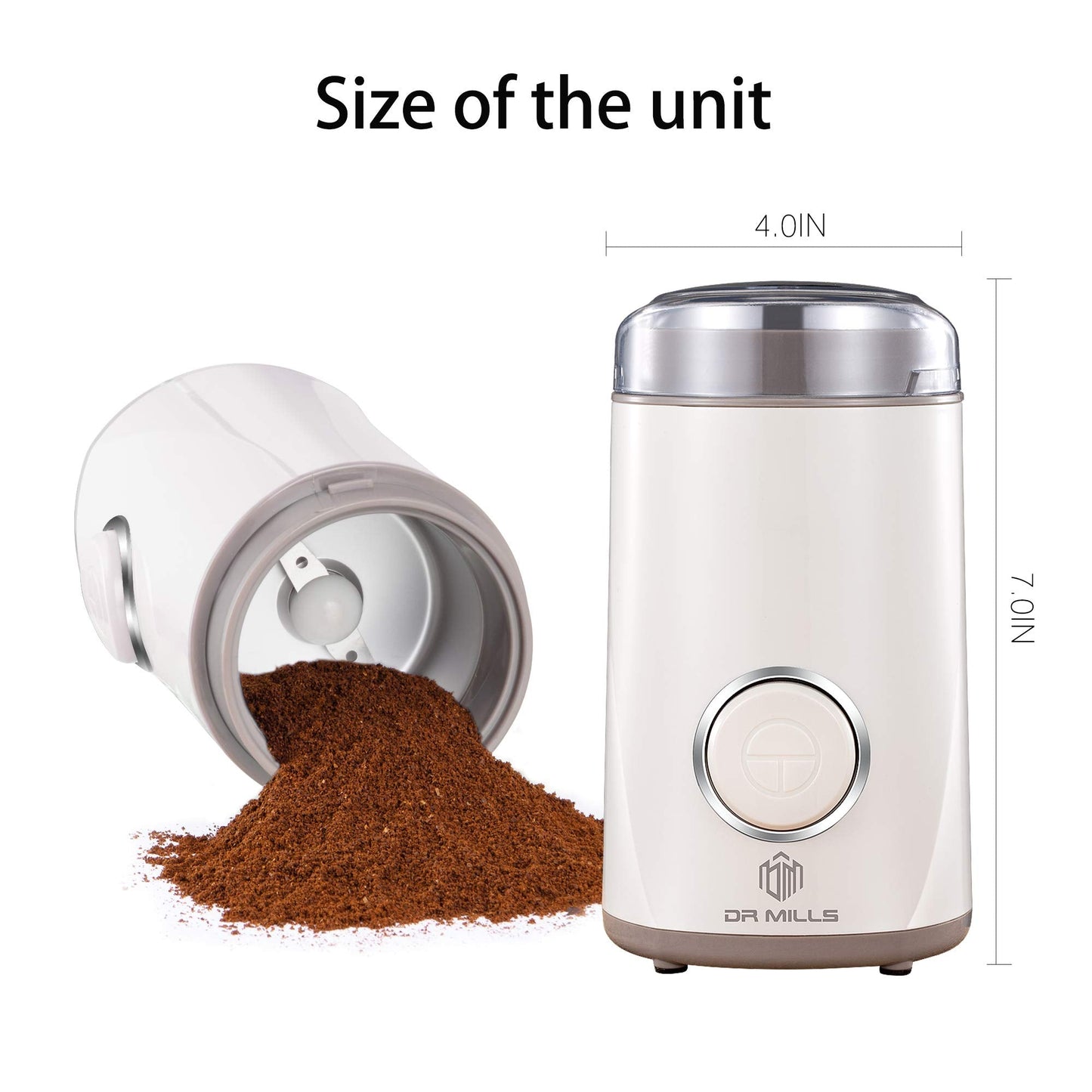 DR MILLS DM-7441W Electric Dried Spice and Coffee Grinder, Blade & Cup Made with SUS304 stianlees Steel（White) White