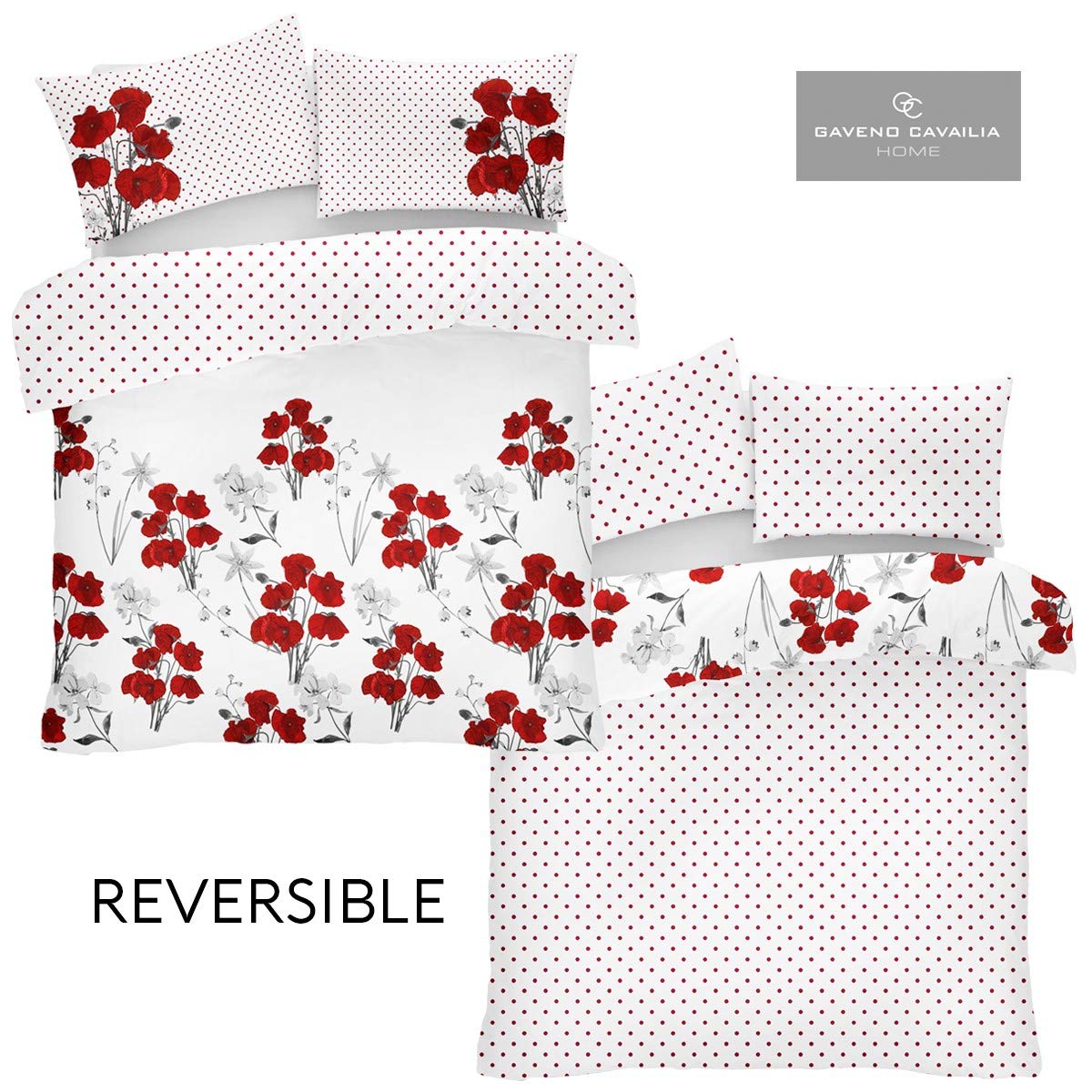 GC GAVENO CAVAILIA Polycotton Floral Duvet Cover King Size, Reversible Printed Bedding Set, Cosy Comforter Bed Covers With Soft Pillowcases, Red