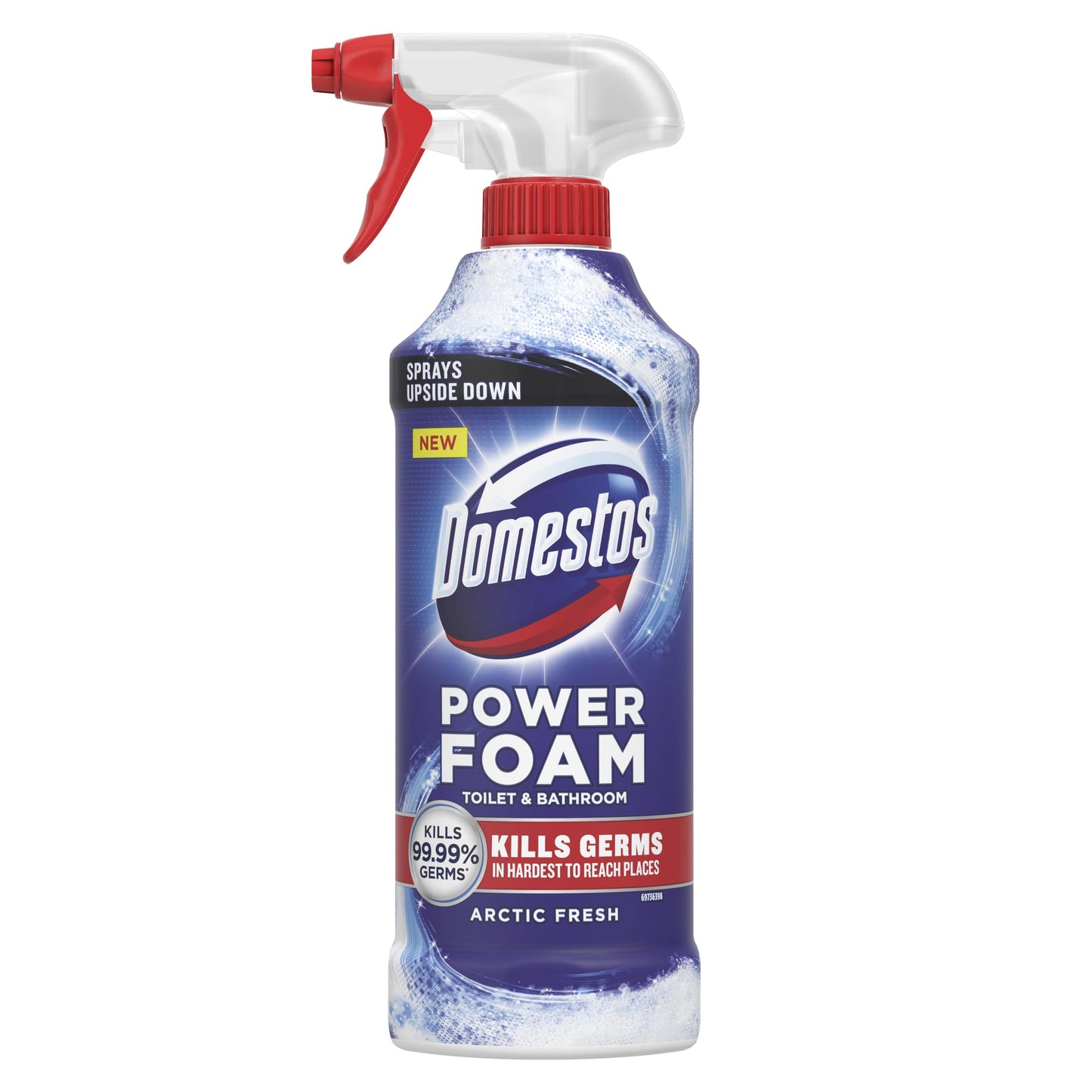 Domestos Power Foam Arctic Fresh Toilet & Bathroom Cleaner Spray sprays upside down & eliminates 99.99% of germs for cleaning inside the toilet & around bathroom 6x 450 ml 450 ml (Pack of 6)