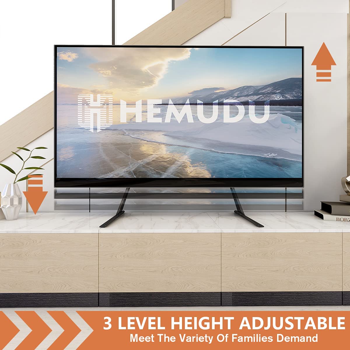 Hemudu Universal Table Top TV Stand Base VESA Pedestal Mount TV Legs for 27 inch to 55 inch LCD LED Plasma Flat Screen TVs with Cable Management and Height Adjustment tv Legs,Holds up to 57kgs