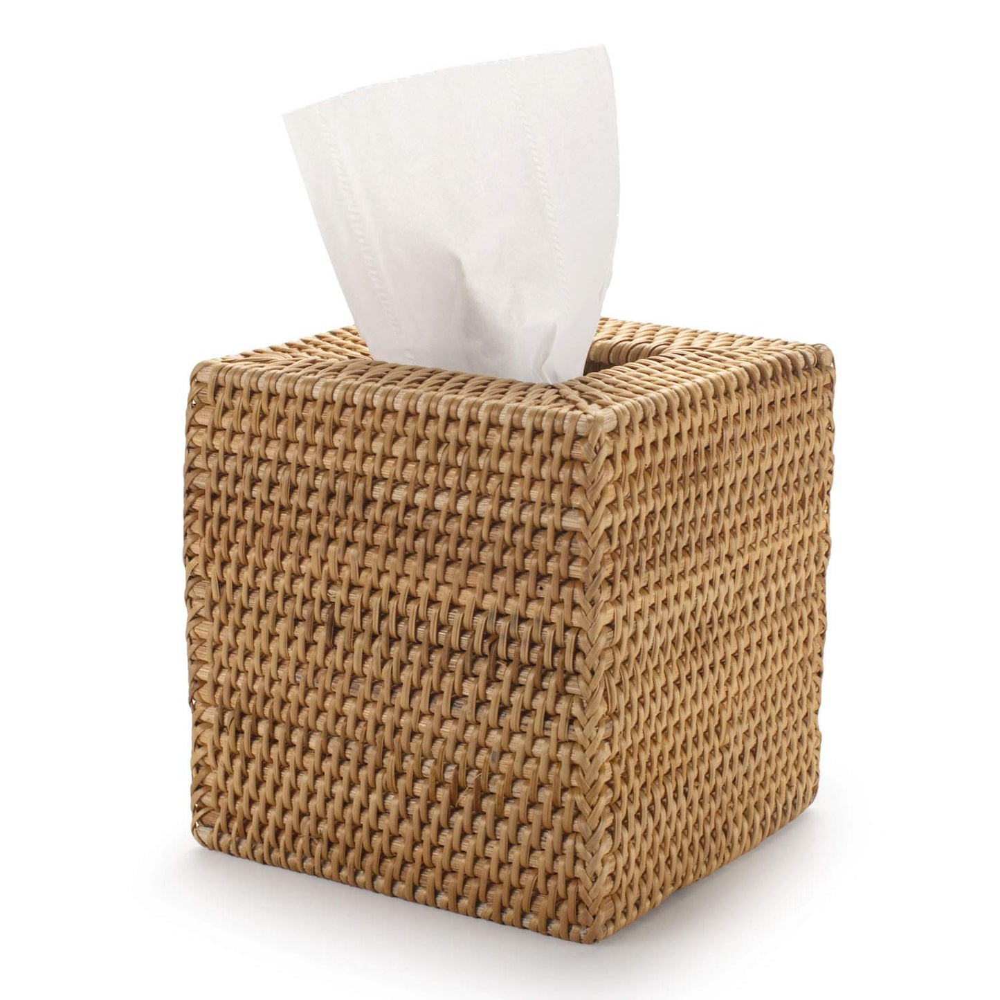 Square Rattan Tissue Box Cover, Hand Woven Wicker Tissue Holder, 14.5 x 14.5 x 14.5 cm, Natural