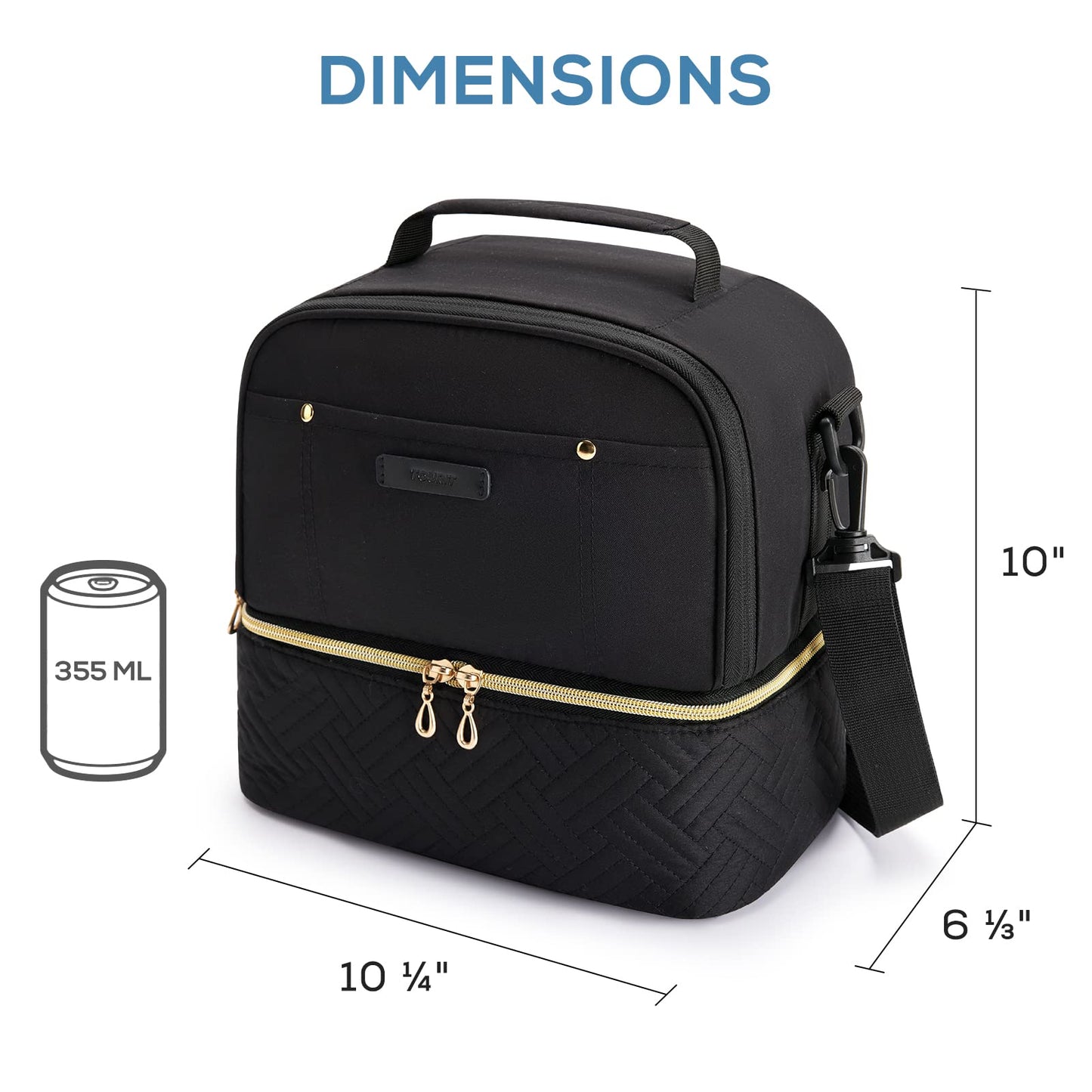 TOURIT Lunch Bag Women Double Deck Lunch Box Insulated Lunch Cooler for Women Men Work, Black M