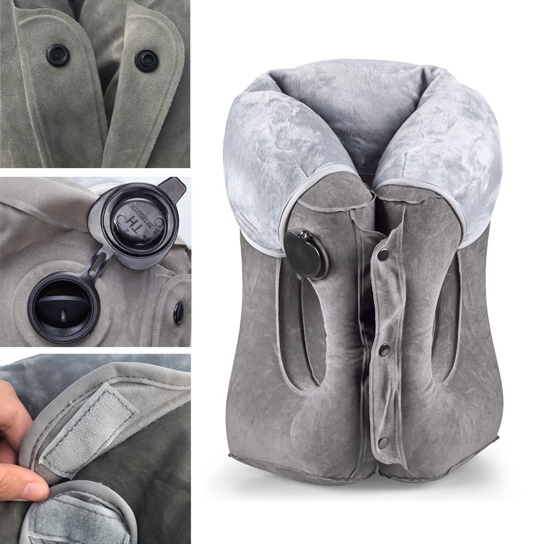 Head Supporting Travel Pillow- Multifunction Inflatable Travel Pillows for Sleeping on Airplane Train Bus Office Dark Grey