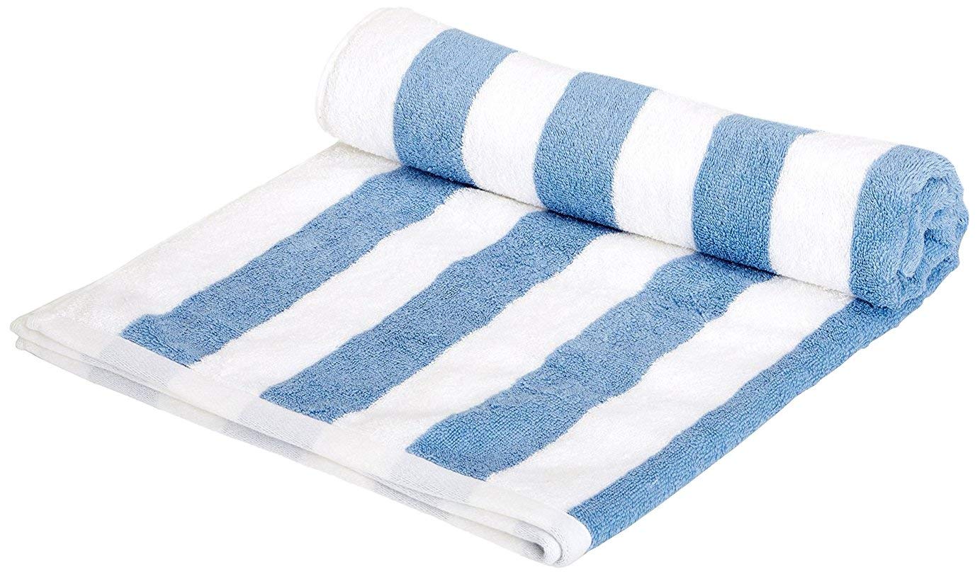 Amazon Basics Cabana Stripe Pack of 1 Beach Towel, Sky Blue, 152.4 cm x 76.2 cm