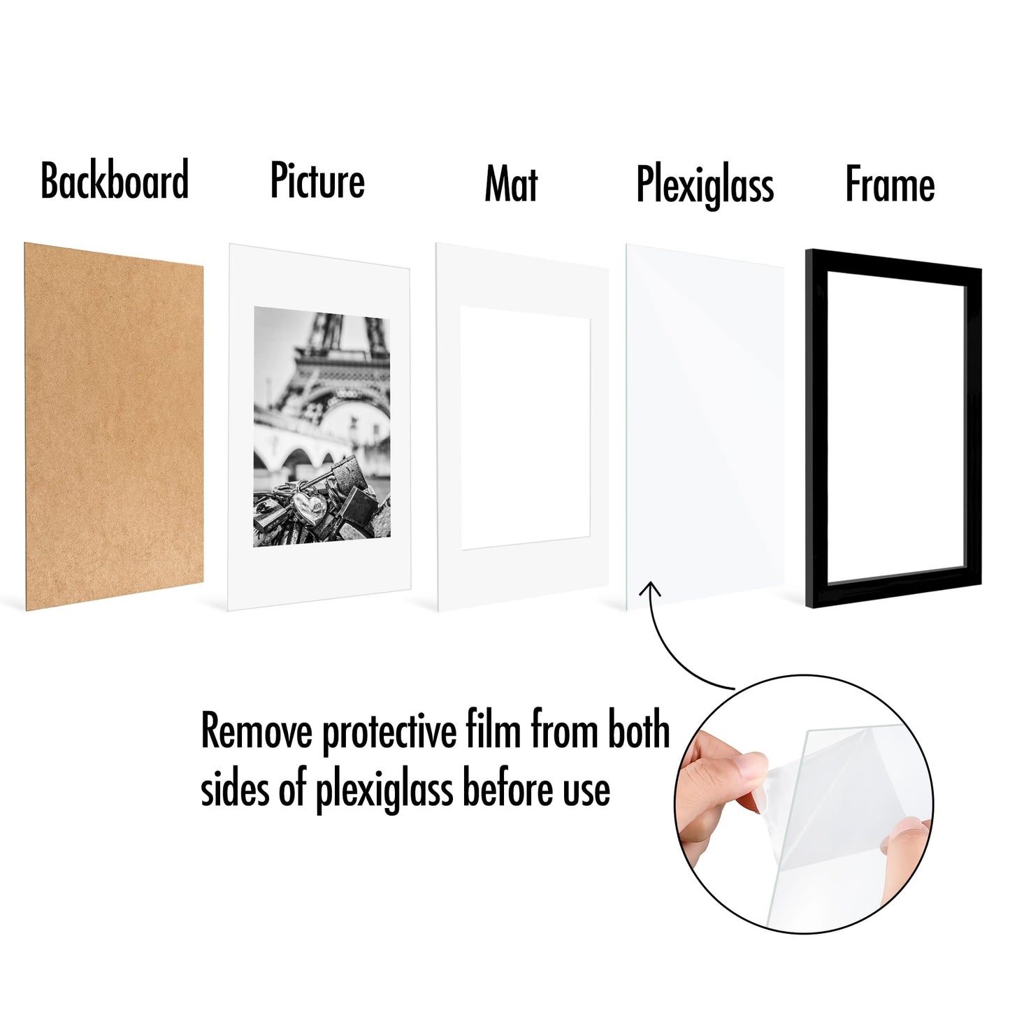 Americanflat 12x8 Photo Frame in Black - Set of 5 - Use as 6x8 Photo Frame with Mount or 8x12 Frame Without Mount - Plexiglass Cover and Hanging Hardware for Horizontal or Vertical Display LONDON