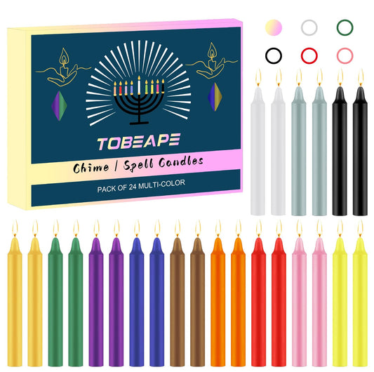 Tobeape Spell Chime Candles 24 pcs Colored Candles, 4" Tall Unscented Mini Taper Candle for Witchcraft, Wiccan Altar, Magic Tools, Rituals, Prayer, Meditation and Party Decoration Multi-colored