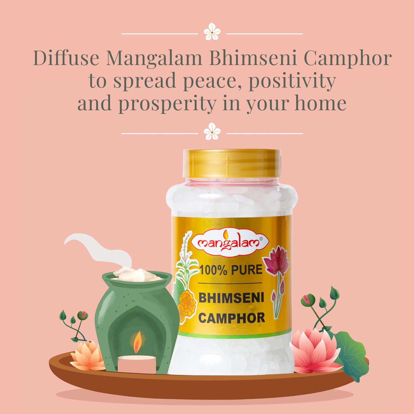 MANGALAM Bhimseni Camphor 250g Jar - Pack Of 1 | 100% Pure | For Puja, Aromatherapy & Air Freshener | Sweet Fragrance