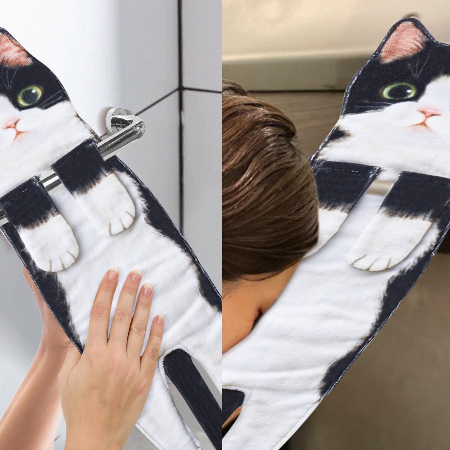 Cat Funny Hand Towels - Cute Bathroom Kitchen Towels Cat Decor Decorative Hanging Face Towels Super Absorbent Soft - Mothers Day Easter Birthday Christmas New Home Gifts for Women Mum Cat Lovers Cat-blackwhite01