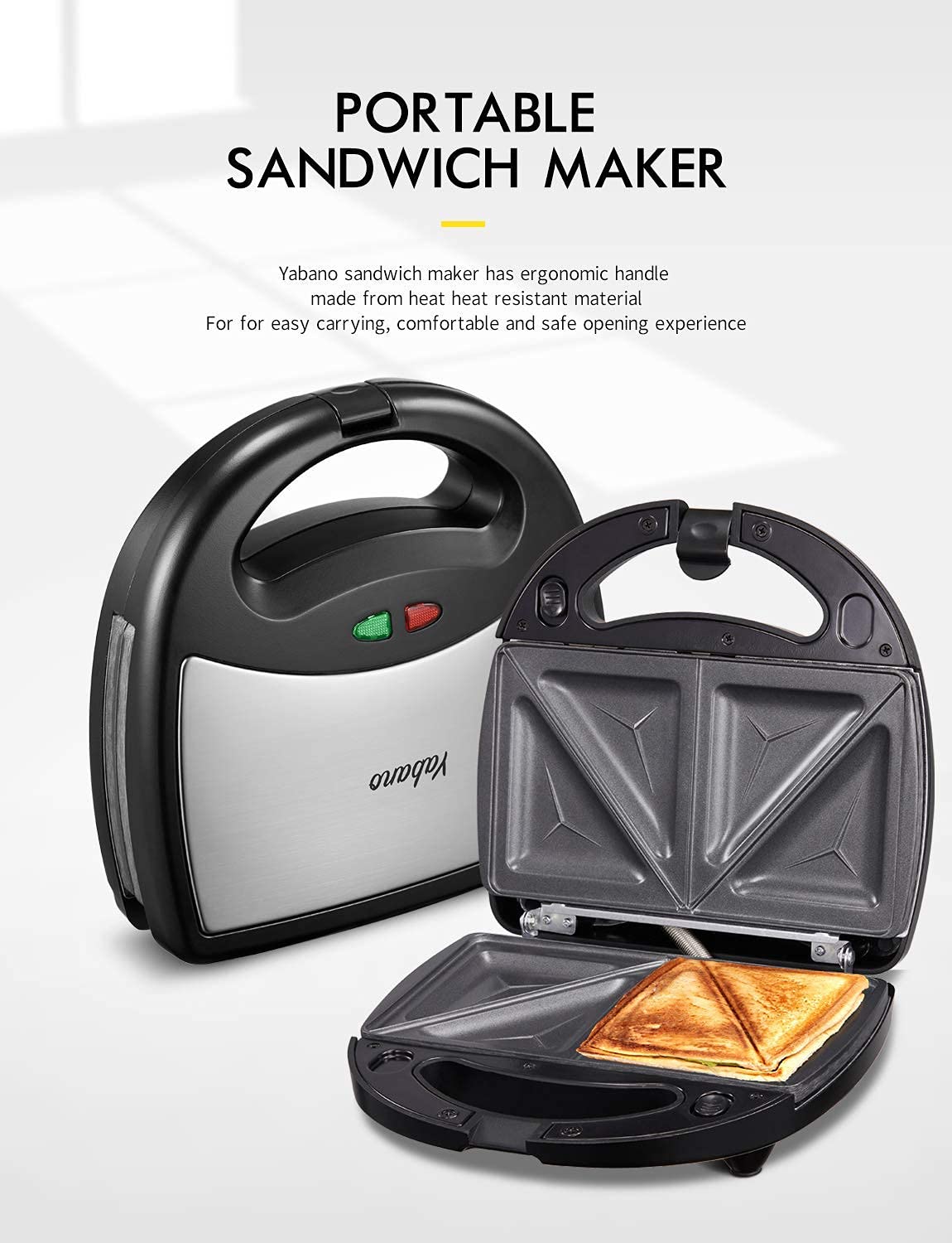 Yabano Sandwiches Toaster 3 in 1 Toastie Makers Waffle Maker Machine & Panini Maker Grill with Detachable Non-Stick Plates, LED Indicator Lights, Cool Touch Handle, Dishwasher Safe, 800W