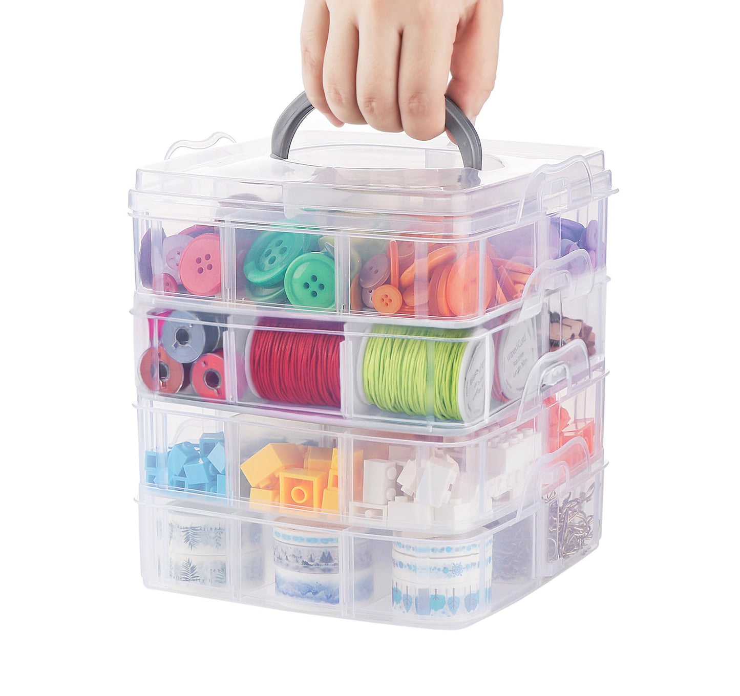 ilauke 4 Tier Craft Storage Box, Transparent Craft Box with 24 Compartments, Clear Plastic Tiered Craft Organiser Box for Kids, Arts and Crafts Box for Beads, Jewellery, Tools 4 x 6 Compartments