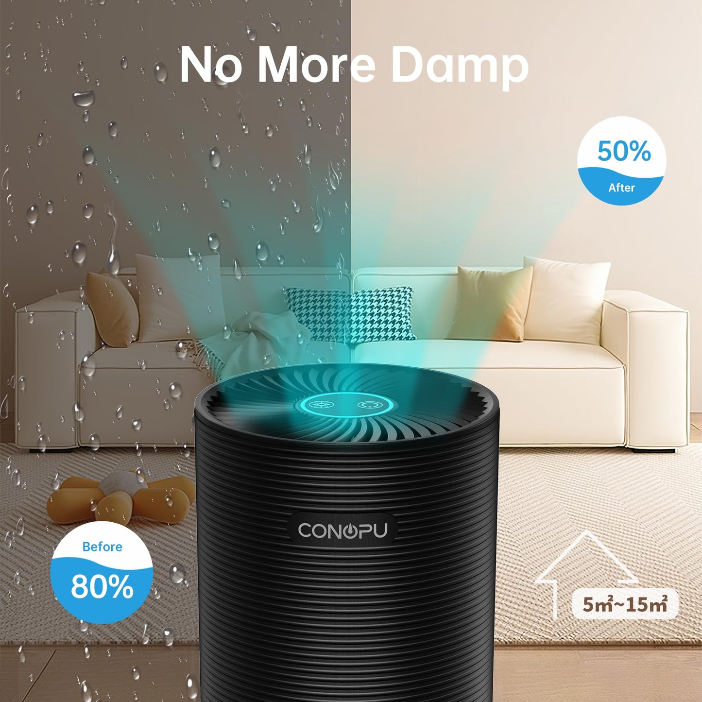 CONOPU Electric Dehumidifier, Energy Saving Room Dehumidifier Automatic Shutdown, Dehumidifier Basement Small Ultra-Quiet Cabinet, Bathroom, Bedroom, Office, Black, 21.3*12.8*12.8cm