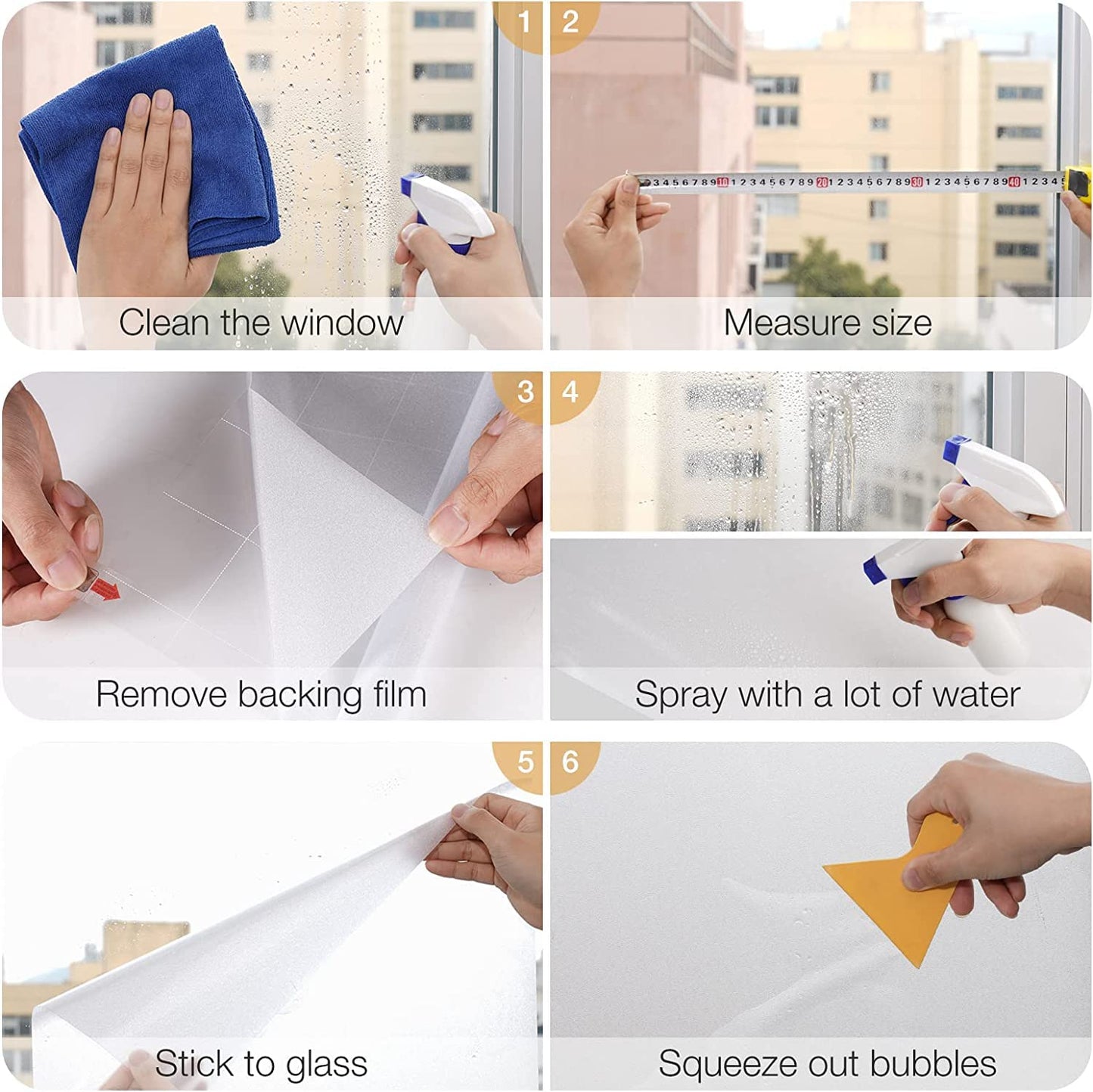 rabbitgoo Window Film Privacy Frosted Window Film Opaque Film Window Stickers for Glass Windows Frosting with New Grid Design No Glue Anti UV Static Cling Sun Block Home Bathroom Office 90 x 200 cm