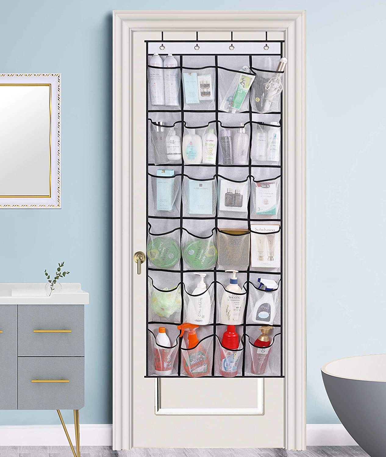 MISSLO Over the Door Shoe Storage Organiser Hanging Shoe Rack Holder 24 Large Mesh Pockets for Wardrobe Door Tidy with Hanger(White) White