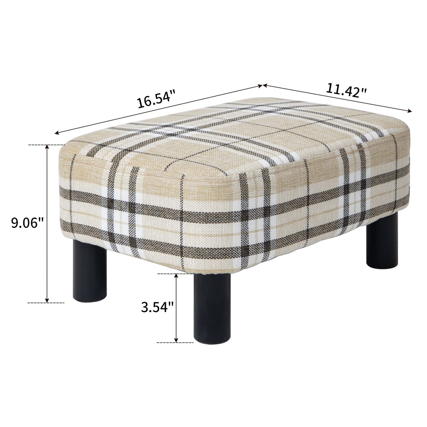 IBUYKE 42CM Small Footstool, Linen Fabric Pouf, with Padded Seat Pine Wood Legs Rectangular Stool, Small Under Desk Footrest, Pet Steps Dog Stairs for High Beds and sofa, Stripes RF-BD215 Stripe cloth