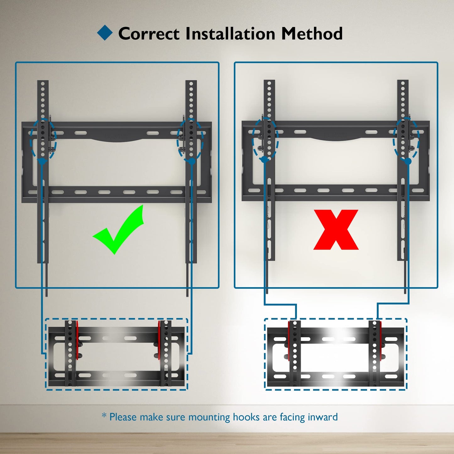 BONTEC TV Wall Mount Bracket for Most 26-65 inch LCD/LED/OLED Flat Curved TVs, Tilt Slim TV Wall Bracket up to 55kg, Max VESA 400 x 400mm, Bubble Level and Cable Ties included