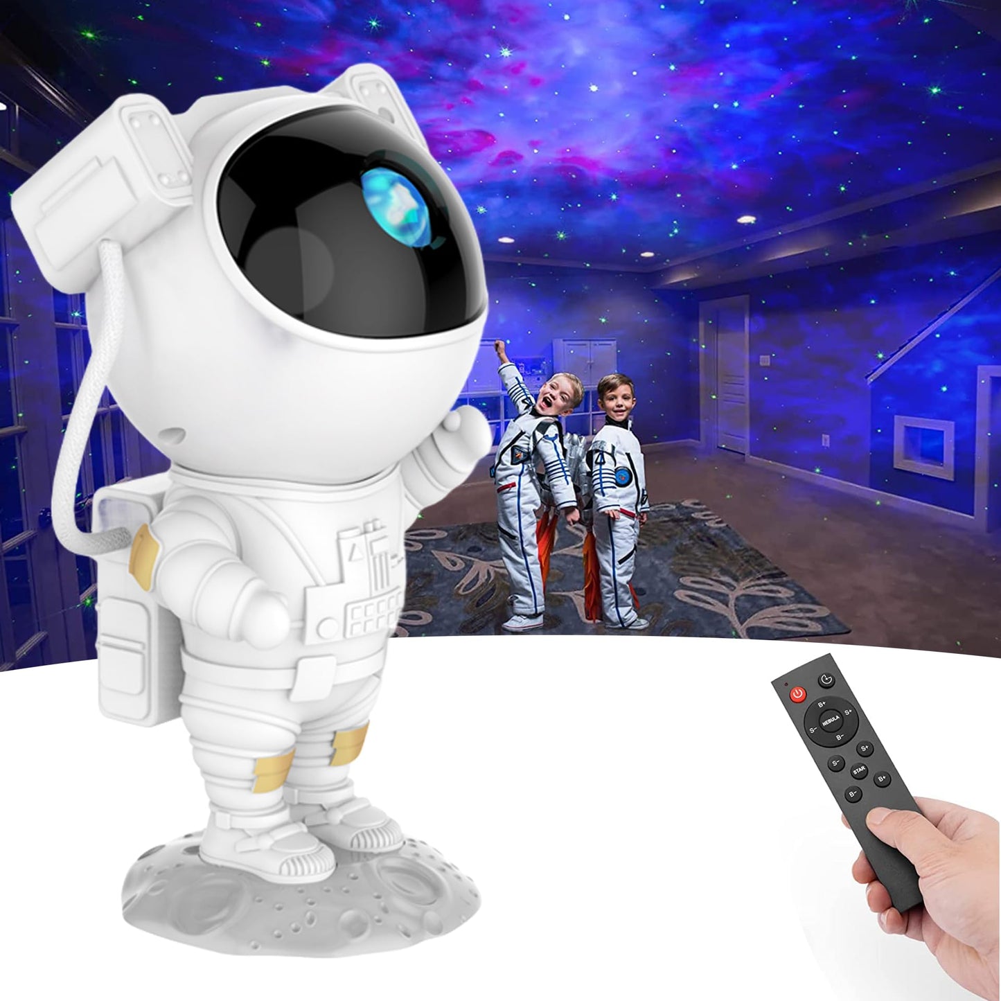 SFOUR Astronaut Galaxy Projector Night Light，Lights for Bedroom,Kids Room Decor Aesthetic, Adjustable Head Angle,Gift for Kids Adults Home Party Ceiling Decor，Christmas Gift Astronaute blanc