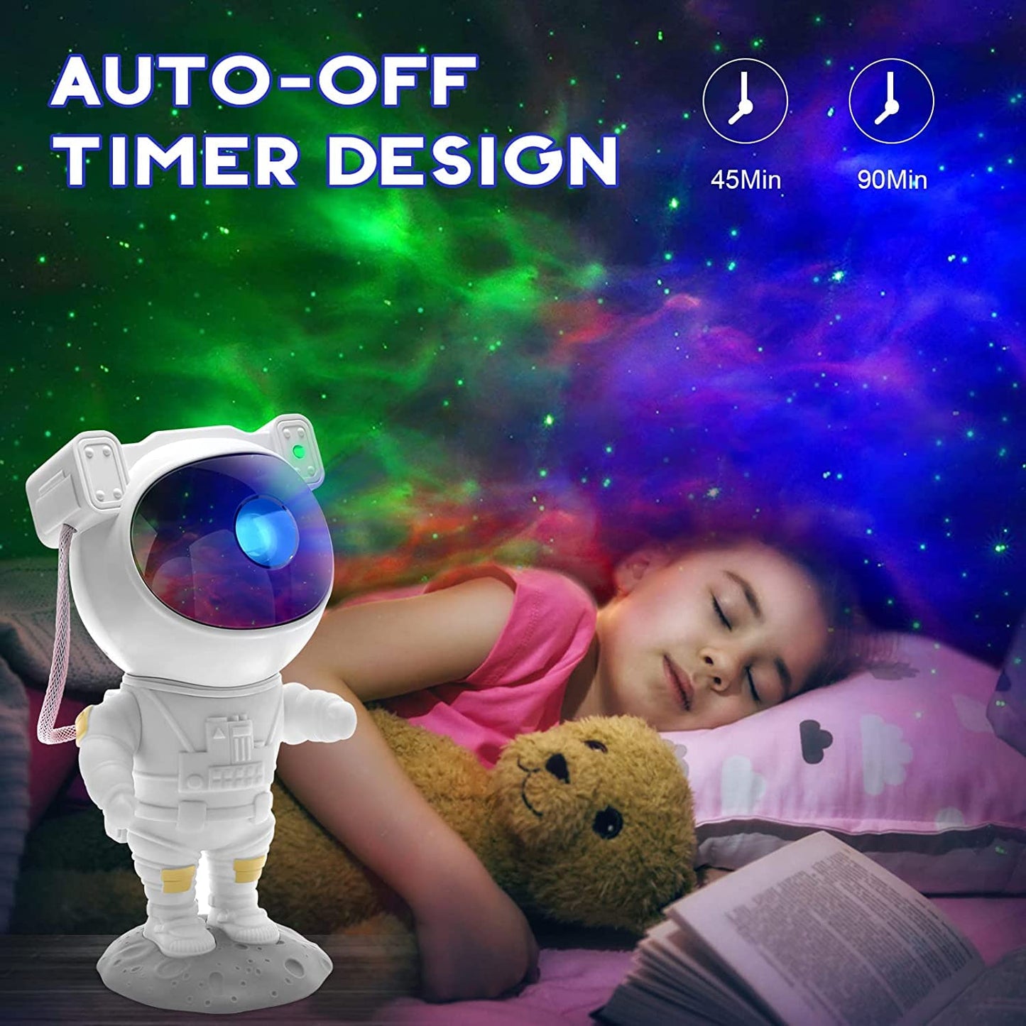 SFOUR Astronaut Galaxy Projector Night Light，Lights for Bedroom,Kids Room Decor Aesthetic, Adjustable Head Angle,Gift for Kids Adults Home Party Ceiling Decor，Christmas Gift Astronaute blanc