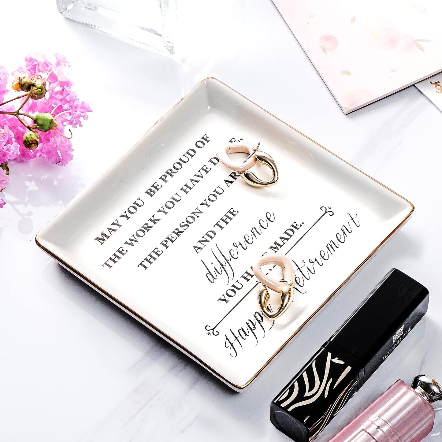 Titanape Happy Retirement Gifts for Women, Ring Dish Trinket Dish Jewellery Holder – Leaving Present Retirement Appreciation Gifts for Colleagues, Mum, Co-workers, Teacher, Female Friend, Wife, Sister