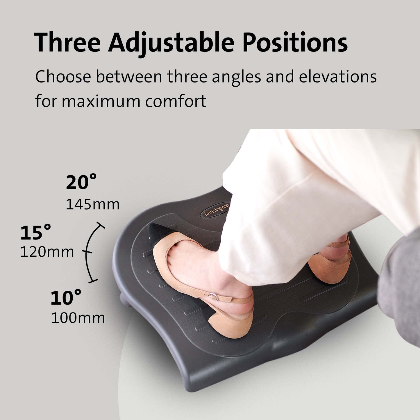 Kensington Adjustable Ergonomic Foot Rest - SoleSaver under desk foot rest for improved posture, siatica and orthopedic relief - Grey (56152) Plastic Sole Saver