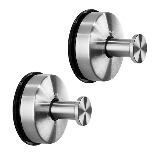 JOMOLA 2PCS Bathroom Towel Hook Suction Cup Holder Utility Shower Hooks Hanger Towel Storage Kitchen Utensil Tea Towel Holder Stainless Steel Vacuum Suction Cup Hooks Brushed Finish Silver