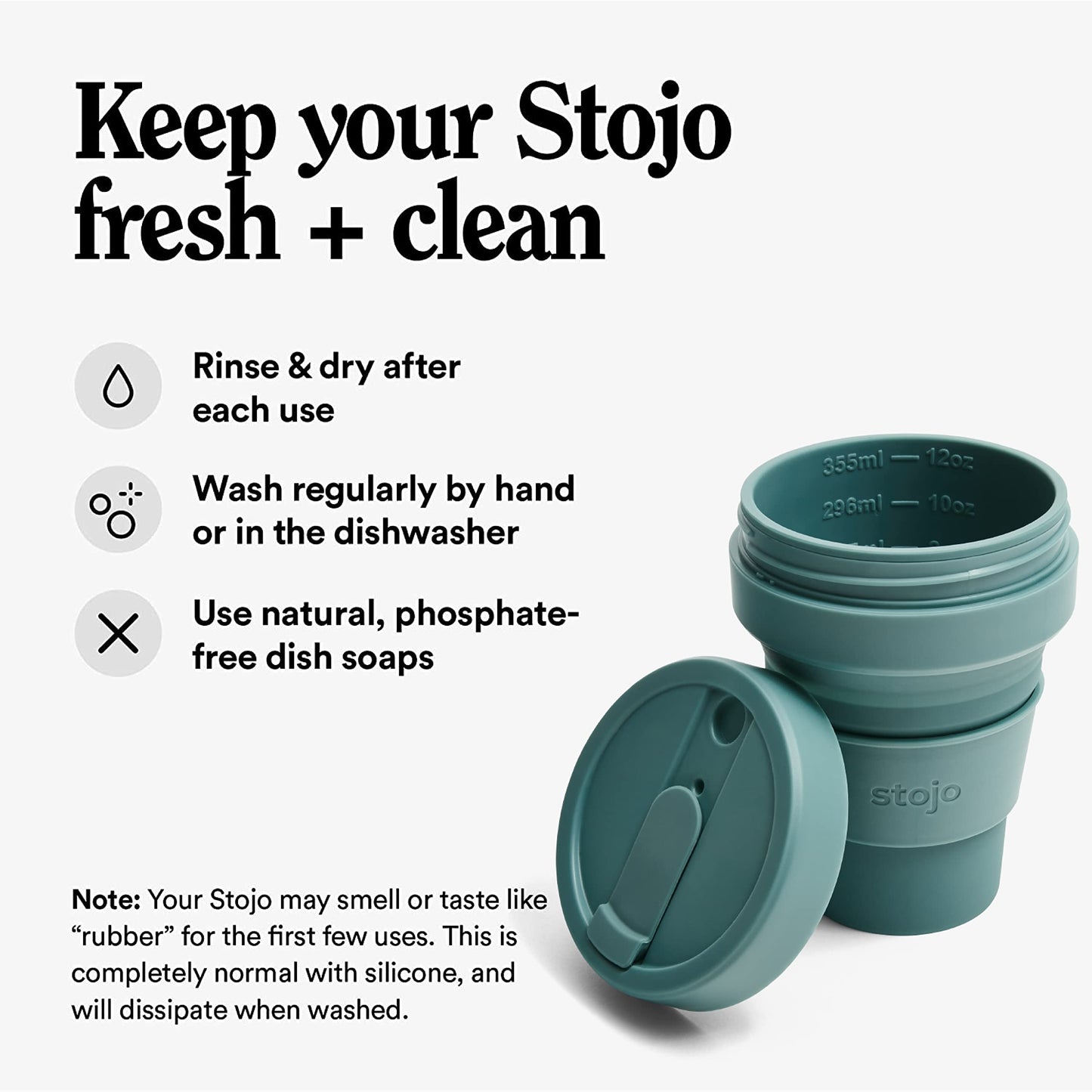 STOJO On-The-Go Collapsible Coffee Cup with Lid - 12oz / 355ml - Reusable & Foldable Silicone Travel Mug - Portable, Pocket Size - Dishwasher Safe - Eucalyptus