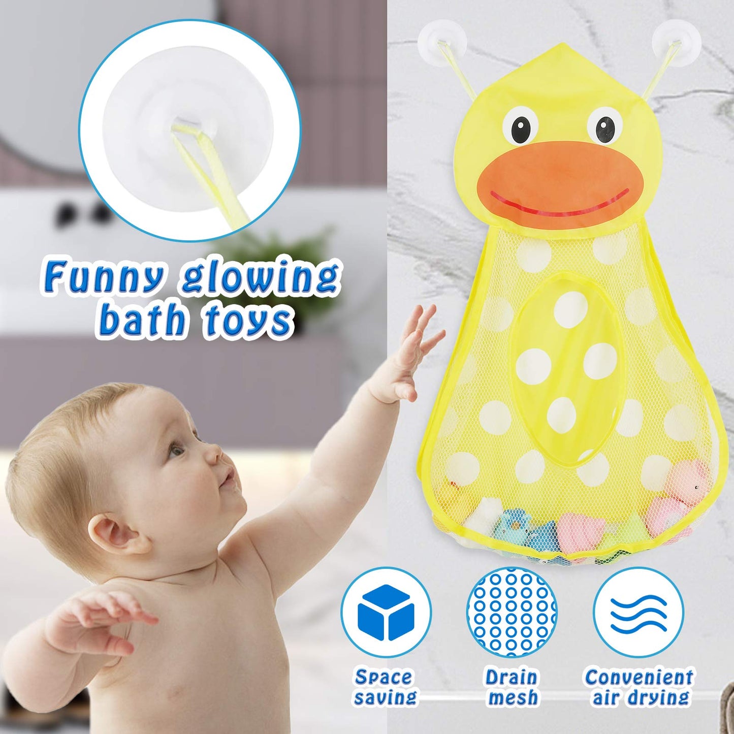 Lictin Baby Floating Toys - 8PCS Bath Toys Luminous, Light Up Toy Set with Storage Bag Bathtub Floating Toys with Cute Animals for Kids in Bathtime 8 PCS