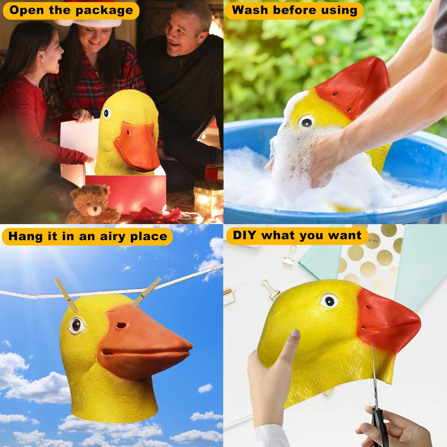 molezu Duck Mask Party Duck Head Mask Head Mask Latex Animal Mask Novelty Duck Light Mask Yellow Duck