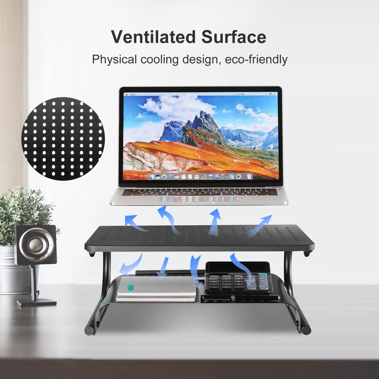 Suptek Monitor Stand Riser for Computer, Laptop, Printer, Notebook and All Flat Screen Display with Vented Metal Platform and 160mm Height Underneath Storage (160mm(H)) 160mm(H)