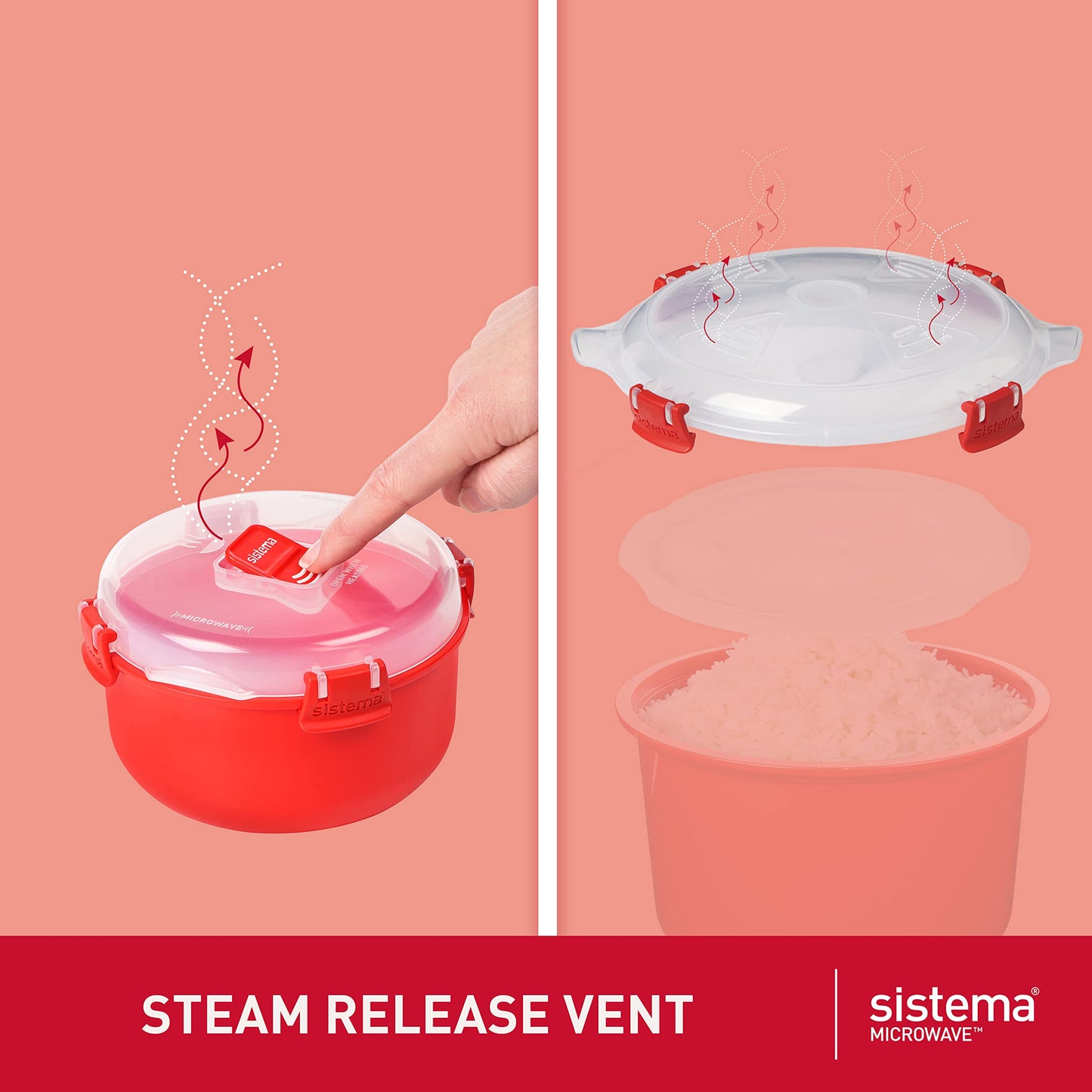 Sistema Microwave Rice Cooker (2.6L) & Round Microwave Food Container (915ml) Set | Food Containers with Steam-Release Vents | BPA-Free | Recyclable with TerraCycle® | 2 Count Rice Cooker + Round Container Single