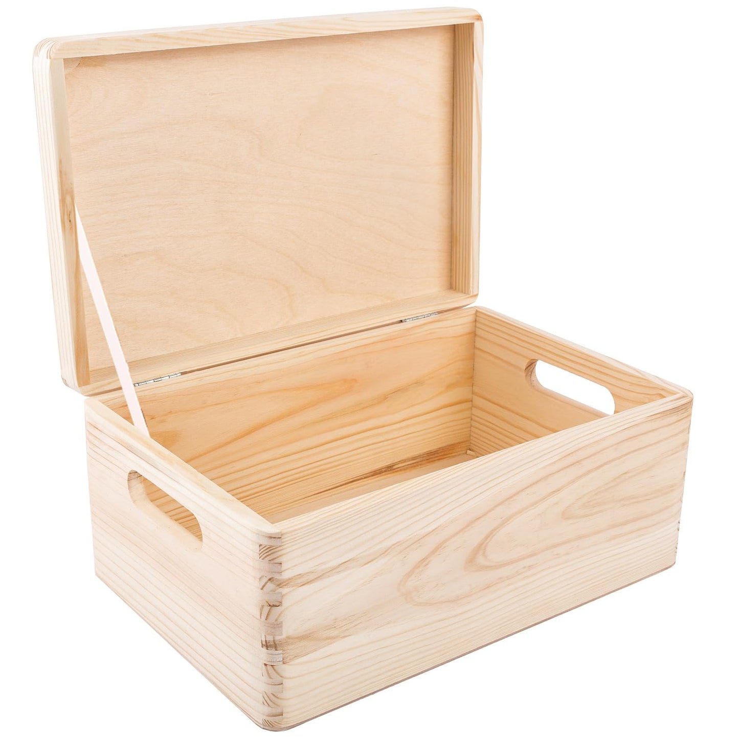 Creative Deco Large Plain Wooden Storage Box | 30 x 20 x 14 cm (+/-1 cm) | Hinged Lid & Handles | Unpainted Gift Box for Easter Kitchen Storage | UNSANDED Wood Keepsake Memory Craft Chest 30 x 20 x 13 cm Natural