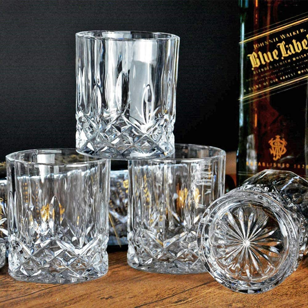 GLASKEY Whiskey Glasses Set of 4,315ml Lead-Free Crystal Whiskey Tumbler,Dishwasher Safe Rocks Glass Rum Cocktail Drinkware,Personalised Whisky Glass Gift Set for Men, Dad, Brother 315ml