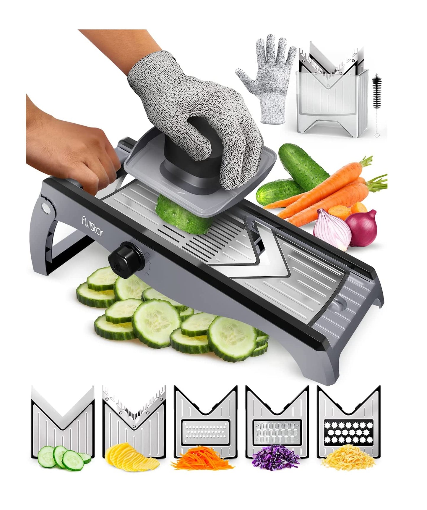 Mandoline Vegetable Slicer - Mandoline Slicer Grater & Shredder - Mandolin Veggie Potato Food Cheese Slicer Veg Julienne Cutter - Kitchen Tools & Gadgets (5-in-1 Adjustable Stainless Steel) 5-in-1 Adjustable Stainless Steel