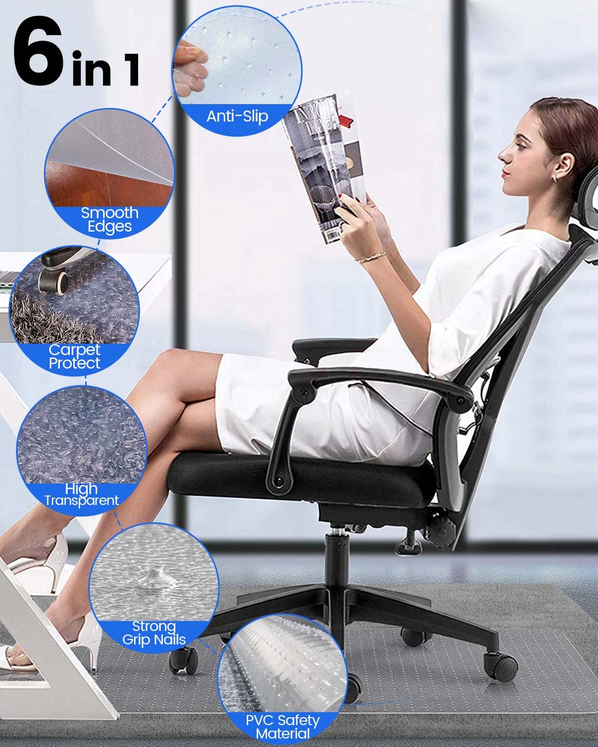 KALAHOL PVC Office Chair Mat for Carpet Floor, 75x120 cm (2.5'x4') Non-slip Carpet Protector Chair Mat, Unrolled Floor Protectors for Chairs, Transparent Clear Chair Floor Protectors 75x120cm (2.5'x4')