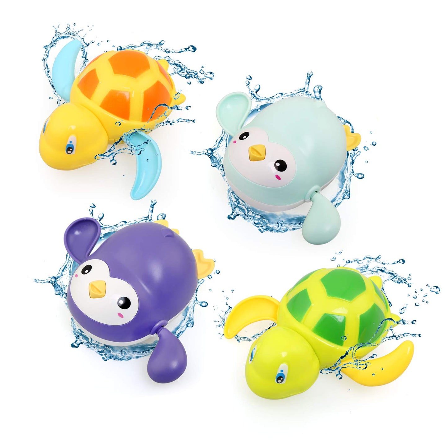 BelleStyle Bath Toys for Kids, Baby Wind Up Bath Toys, Swimming Water Floating Turtle Penguin Clockwork Bathtub Pool Toy Game for Kids Boys Girls Toddlers Baby Bath Time A