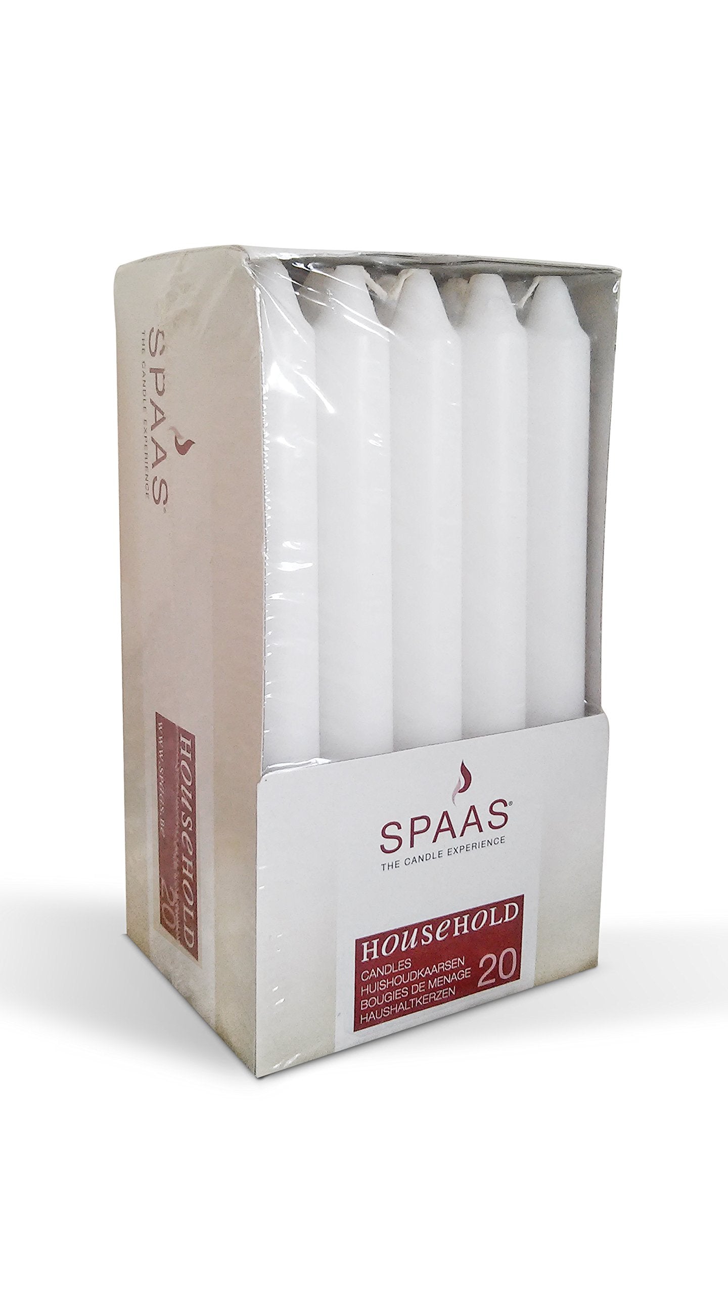 Spaas 20 Household Tapered Dinner Candles 19/180 mm, ± 6 Hours, Unscented, White Single