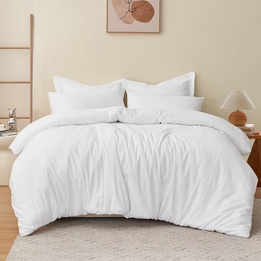 RUIKASI King Size Duvet Cover Set - Microfiber Kingsize Duvet Cover with 2 Pillowcases, Ultra Soft Bedding Quilt Cover with Zipper Closure, White