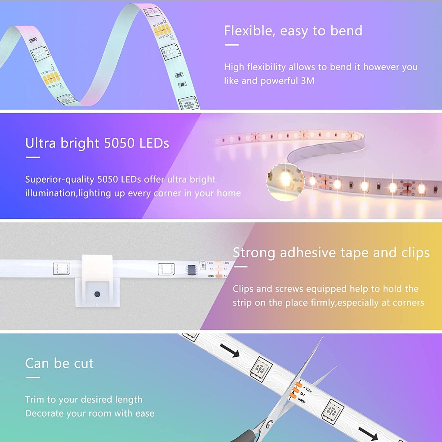 LATKRUU 20M LED Strip Lights with Remote, LED Lights for Bedroom Bluetooth RGB Lights Strip LED Tape Lights Music Sync Colour Changing Mood Light for Bedroom, Room, Christmas Decoration