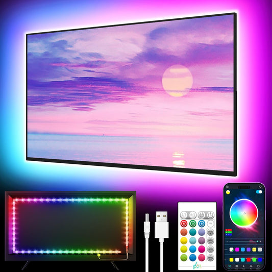 GIPOYENT TV Light Strip, Music Sync LED TV Backlight, for 45-75 Inch TV, LED TV Light with Bluetooth Function - RGB Color Changing Light Strip for Home Theater (16.4ft) 16.4FT for 45"-75"TV