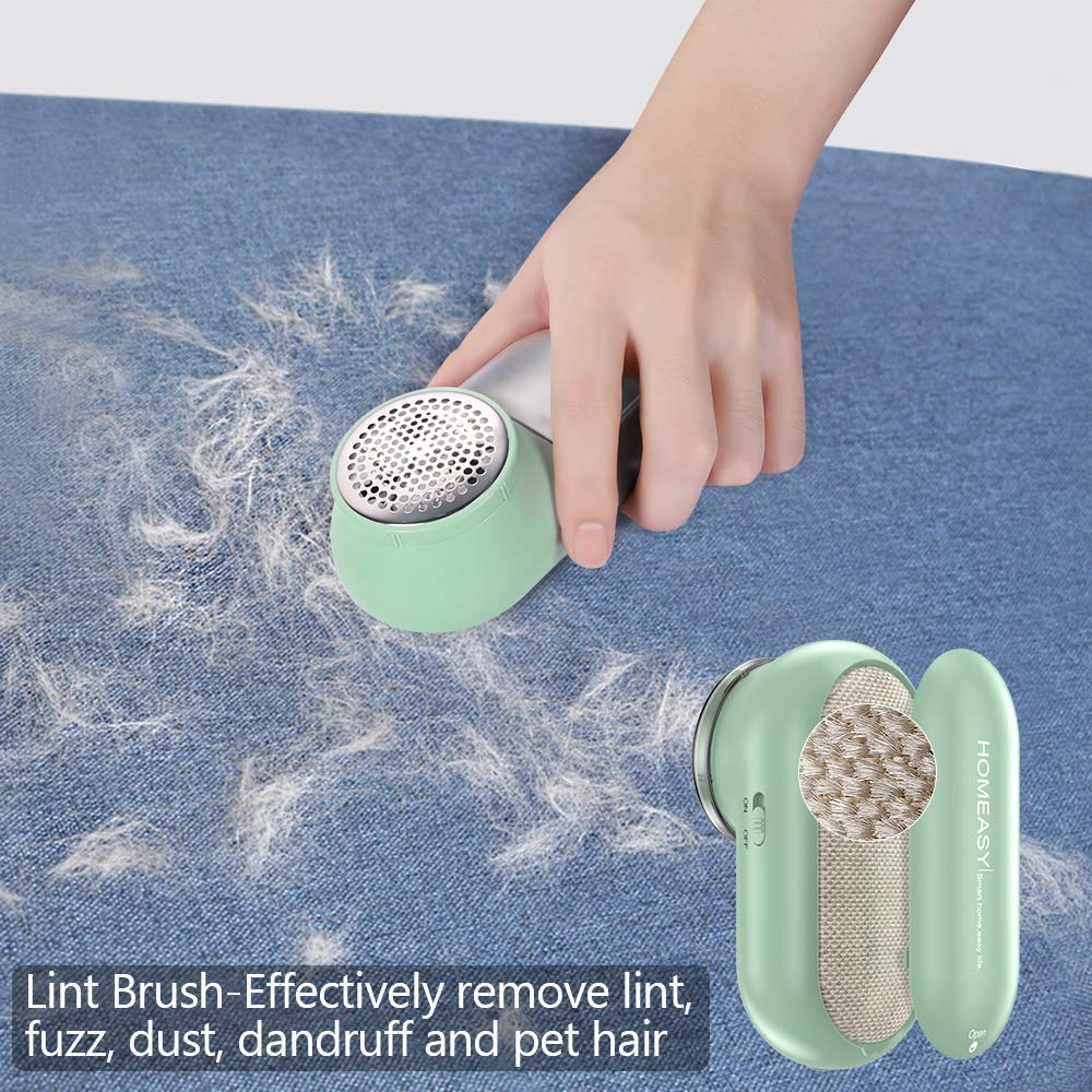 Fabric Shaver, Homeasy Lint Remover 2 in 1 Electric Lint Shaver Manual Lint Brush Sweater Defuzzer Bobble Remover for Clothes Quick and Effective Removal of Animal Hair and lint with 3 Blade Included Green