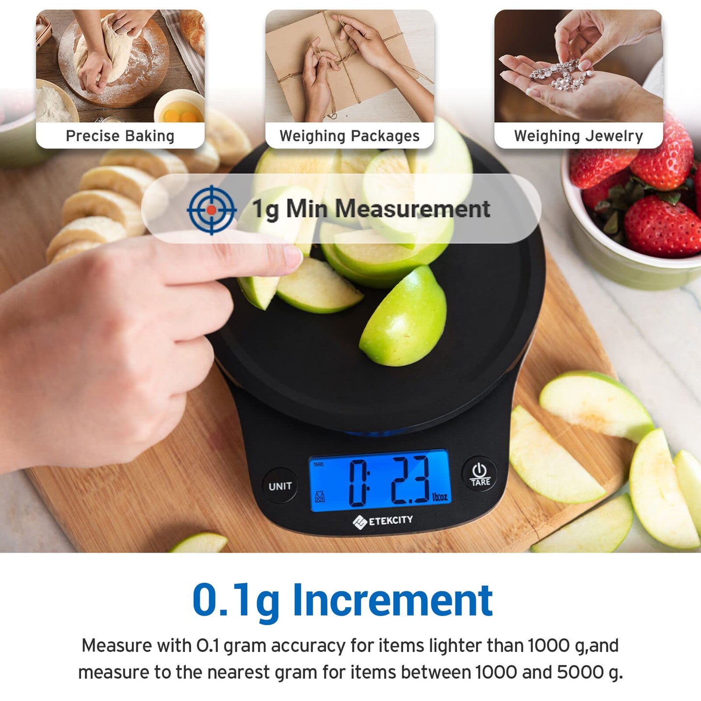 Etekcity EK9000 0.1g Food Kitchen Scale, Digital Ounces and Grams for Cooking, Baking, Meal Prep, Dieting, and Weight Loss, 11 Pounds, Black 0.1g Scales Single